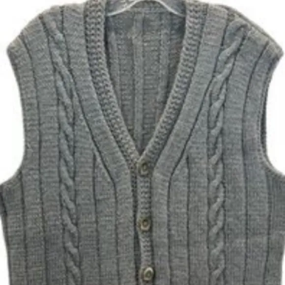Vintage Sweater Vest Button Front Classic Boyfriend Cable Knit Size Large XLarge