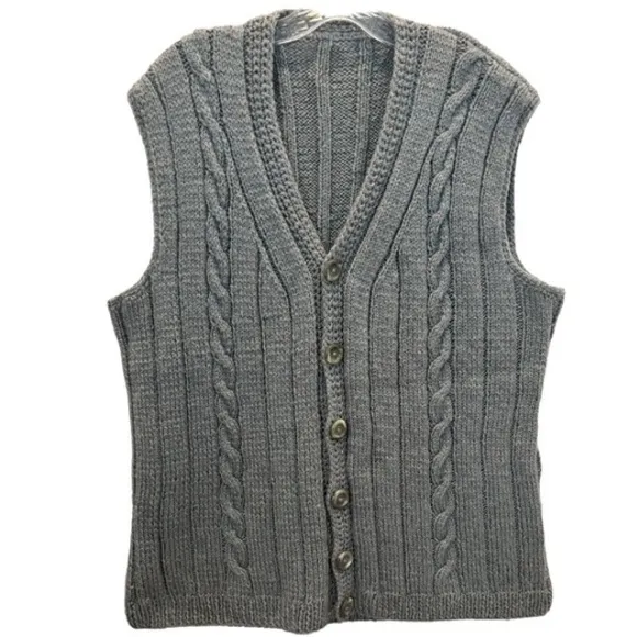 Vintage Sweater Vest Button Front Classic Boyfriend Cable Knit Size Large XLarge