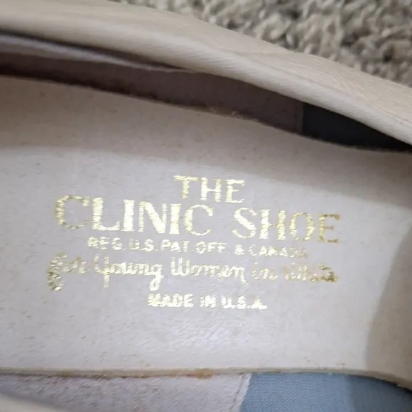 Vintage The Clinic Shoe Nursing Chunky Heel Leather Lace-up Shoes-8½-cream white