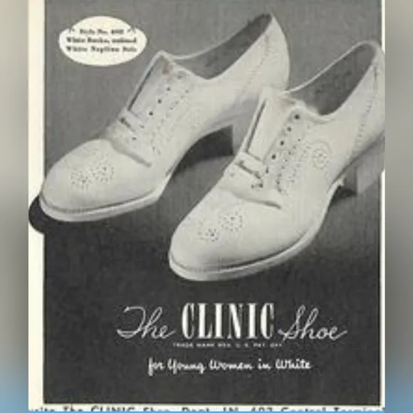 Vintage The Clinic Shoe Nursing Chunky Heel Leather Lace-up Shoes-8½-cream white