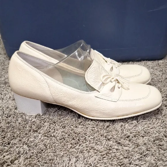 Vintage The Clinic Shoe Nursing Chunky Heel Leather Lace-up Shoes-8½-cream white