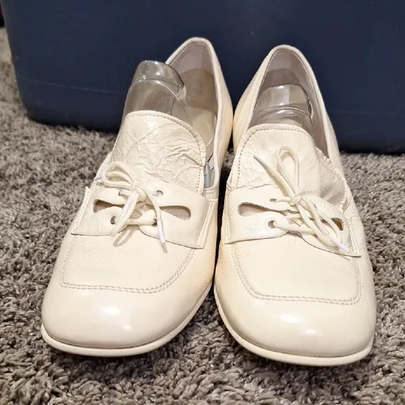 Vintage The Clinic Shoe Nursing Chunky Heel Leather Lace-up Shoes-8½-cream white