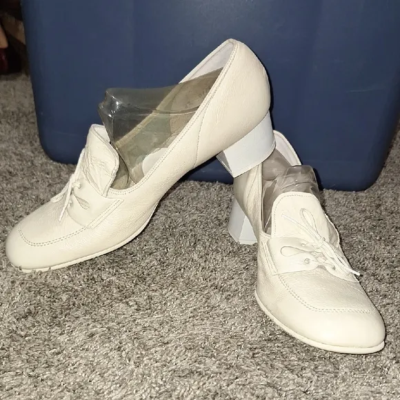 Vintage The Clinic Shoe Nursing Chunky Heel Leather Lace-up Shoes-8½-cream white