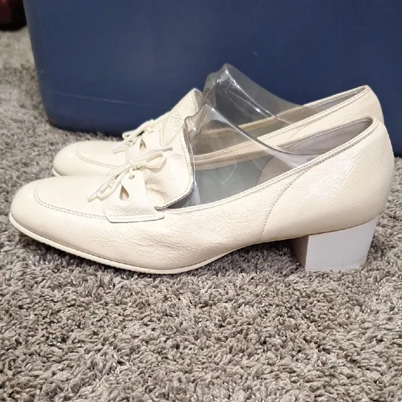 Vintage The Clinic Shoe Nursing Chunky Heel Leather Lace-up Shoes-8½-cream white
