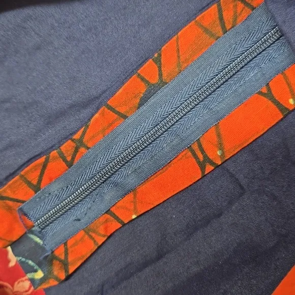 Vintage Wax Print Red and Blue Chicken Puff Sleeve Top &amp; Maxi Trumpet Skirt Set