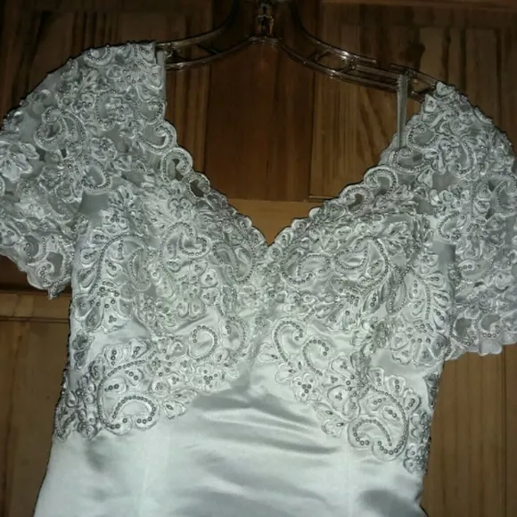 Vintage wedding dress Ginnis by Monique, 80s 90s formal luxury white cel…