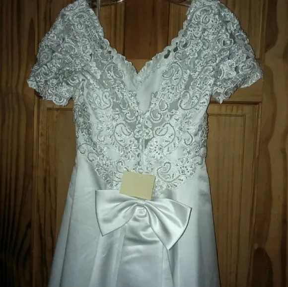 Vintage wedding dress Ginnis by Monique, 80s 90s formal luxury white cel…