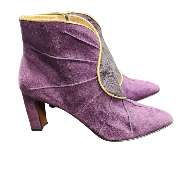 Vintage Womens Purple Suede Ankle Boots Size 7.5