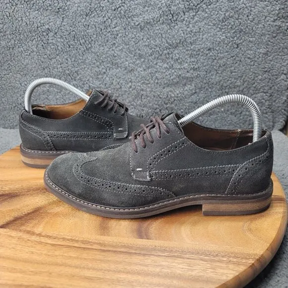 Vionic 555 Bruno Shoes Gray Suede Mens Size 8 Wingtip Oxfords Dress Stitched