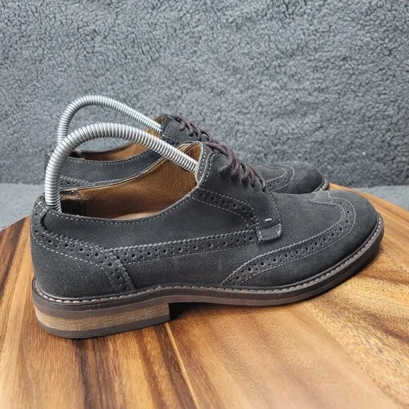 Vionic 555 Bruno Shoes Gray Suede Mens Size 8 Wingtip Oxfords Dress Stitched
