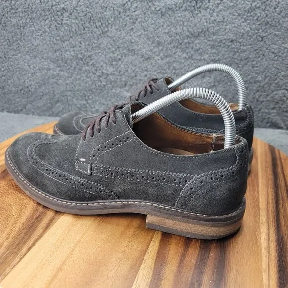 Vionic 555 Bruno Shoes Gray Suede Mens Size 8 Wingtip Oxfords Dress Stitched