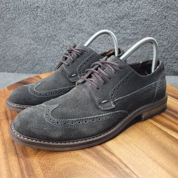 Vionic 555 Bruno Shoes Gray Suede Mens Size 8 Wingtip Oxfords Dress Stitched