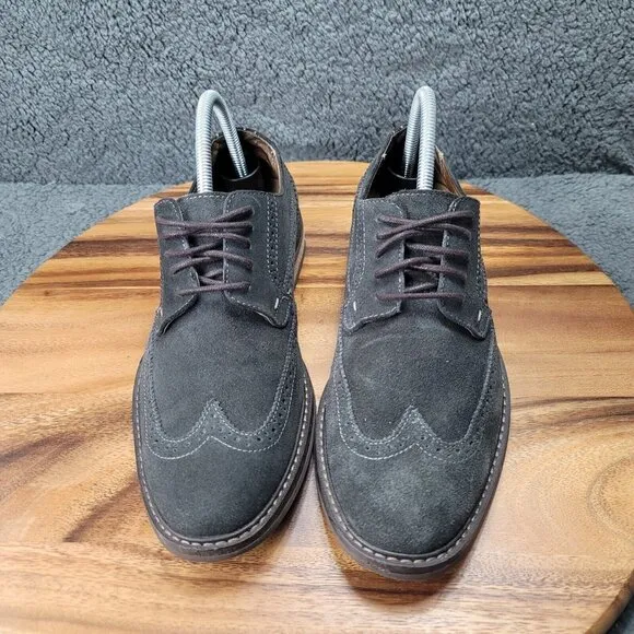 Vionic 555 Bruno Shoes Gray Suede Mens Size 8 Wingtip Oxfords Dress Stitched