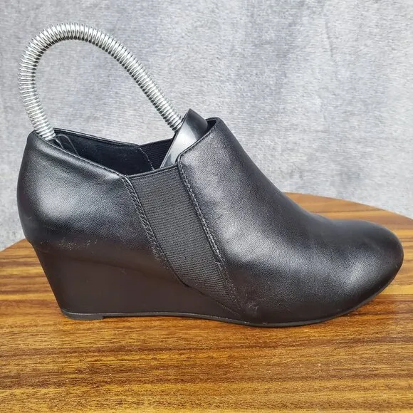 Vionic Boots Women's 6 Black Leather Gore Stanton Wedge Ankle Booties