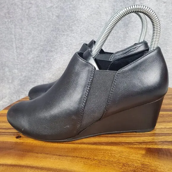 Vionic Boots Women's 6 Black Leather Gore Stanton Wedge Ankle Booties