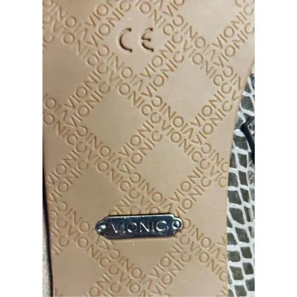 VIONIC Bromley Taupe Ankle Boots Suede Embossed Snakeskin Sz 10 Rubbing on Front
