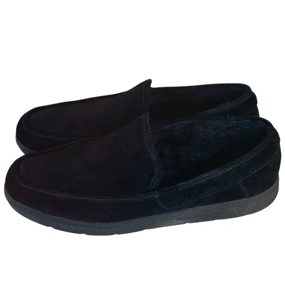Vionic Mens Gustavo Black Suede Faux Shearling Lined Water Repellant Sli…