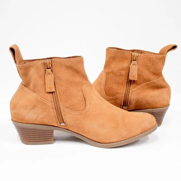 Vionic Shoes Women’s 8 Toffee Brown Ankle Booties Suede Leather Water Resistant