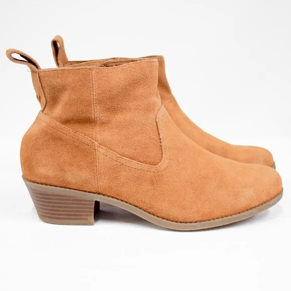 Vionic Shoes Women’s 8 Toffee Brown Ankle Booties Suede Leather Water Resistant