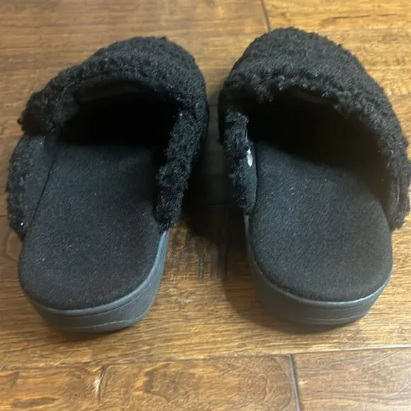 Vionic Black Gemma Faux Shearling Mule Slippers, size 10