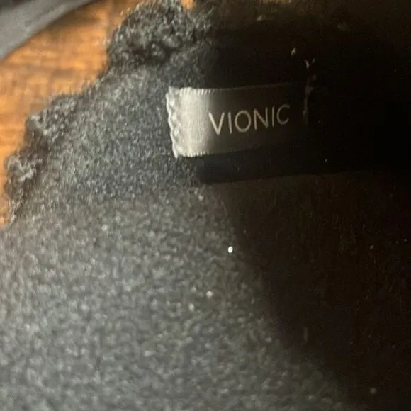 Vionic Black Gemma Faux Shearling Mule Slippers, size 10
