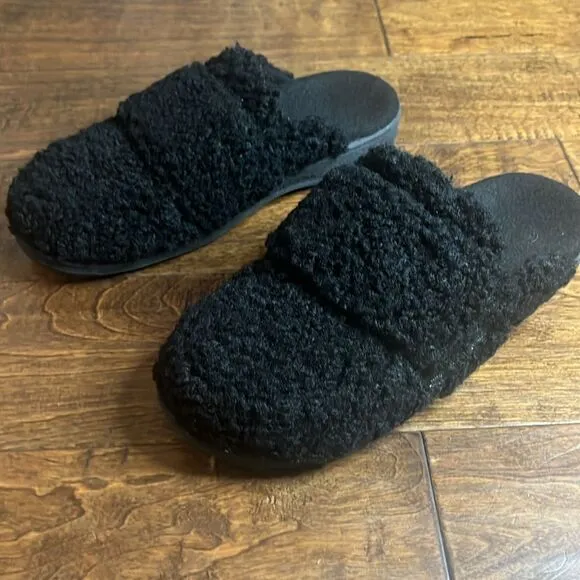 Vionic Black Gemma Faux Shearling Mule Slippers, size 10