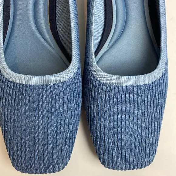 Vivaia Melody Pumps Blue Knit Fabric Square Toe Chunky Block Heel 39 8 Office