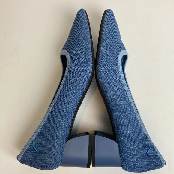 Vivaia Melody Pumps Blue Knit Fabric Square Toe Chunky Block Heel 39 8 Office