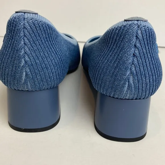 Vivaia Melody Pumps Blue Knit Fabric Square Toe Chunky Block Heel 39 8 Office