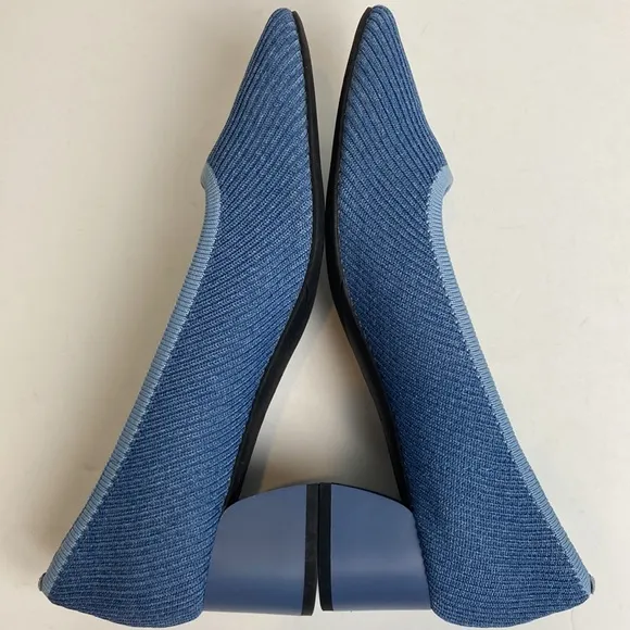 Vivaia Melody Pumps Blue Knit Fabric Square Toe Chunky Block Heel 39 8 Office