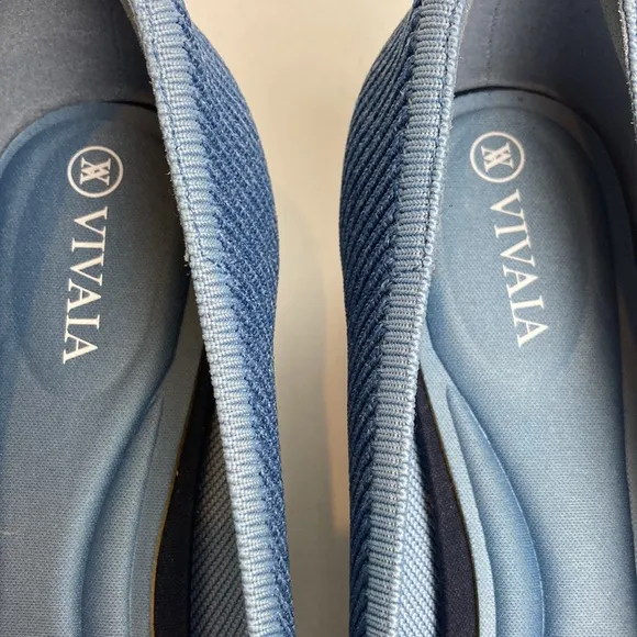 Vivaia Melody Pumps Blue Knit Fabric Square Toe Chunky Block Heel 39 8 Office