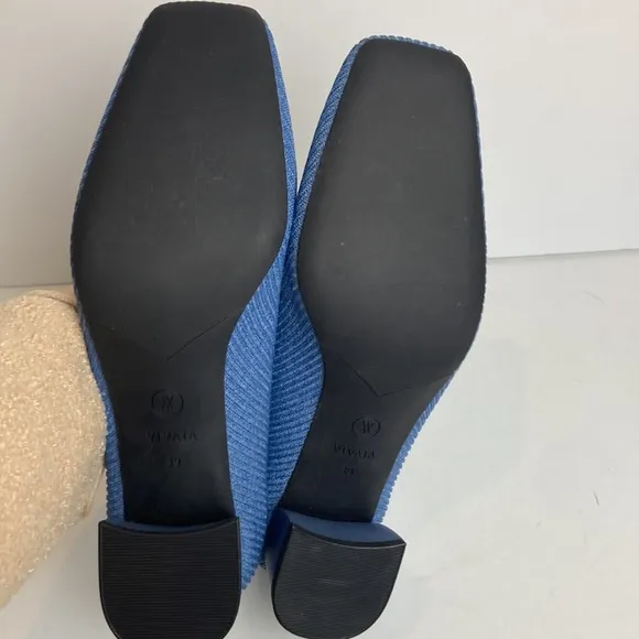 Vivaia Melody Pumps Blue Knit Fabric Square Toe Chunky Block Heel 39 8 Office