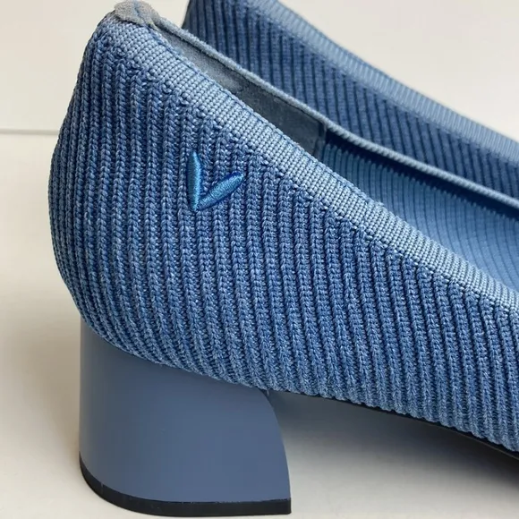 Vivaia Melody Pumps Blue Knit Fabric Square Toe Chunky Block Heel 39 8 Office