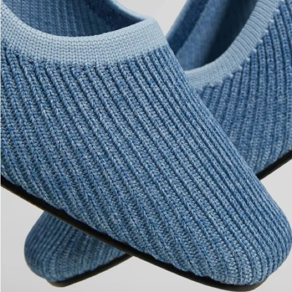 Vivaia Melody Pumps Blue Knit Fabric Square Toe Chunky Block Heel 39 8 Office