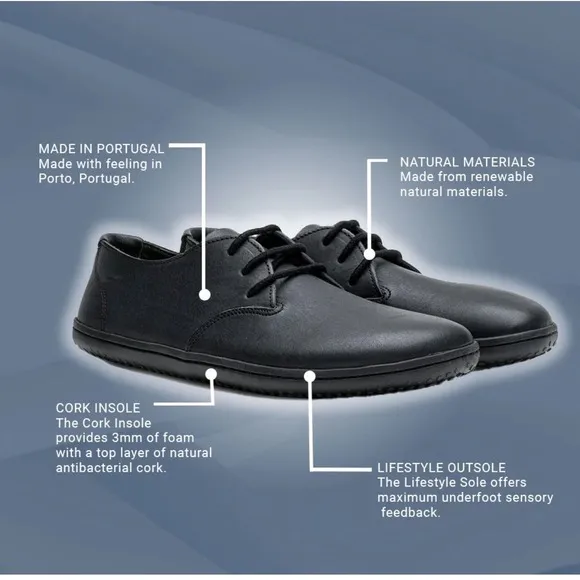 Vivobarefoot Leather RA Oxford Dress Shoes Minimalist Black Lace Up