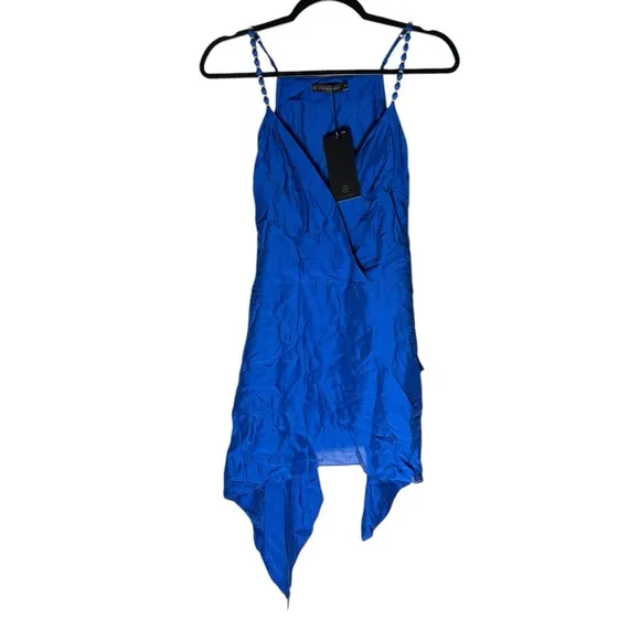 VIX Paula Hermanny Blue Silk Gisa Detail Short Dress Womens Sz 0 Luxury Swim NWT