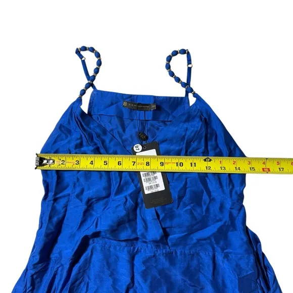 VIX Paula Hermanny Blue Silk Gisa Detail Short Dress Womens Sz 0 Luxury Swim NWT