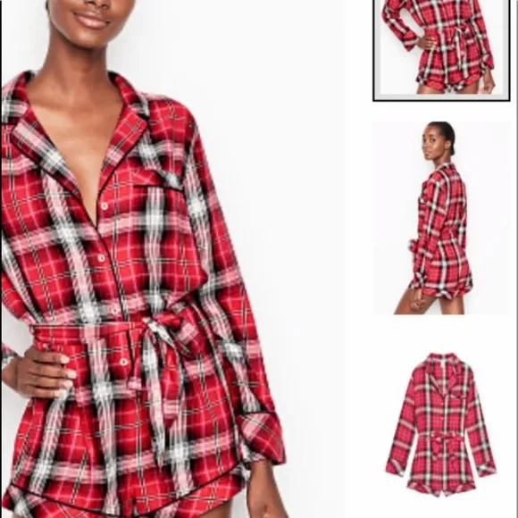 Vs flannel romper vs faux fur slippers &amp; bag plaid