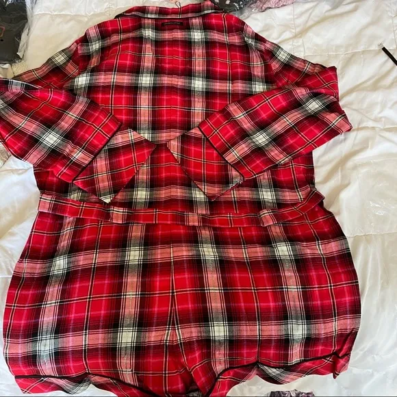 Vs flannel romper vs faux fur slippers &amp; bag plaid