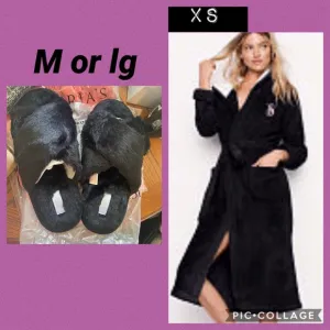 Vs long hooded robe black XS 2018 RARE vs pink Faux fur slipper black Sz m lg