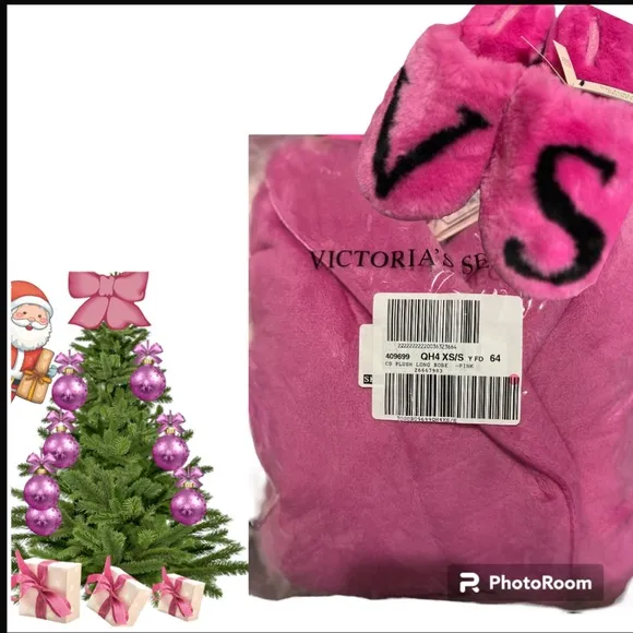 VS XS/SM FUCHSIA FRENZY LONG Robe , TOTE &amp; Slippers
