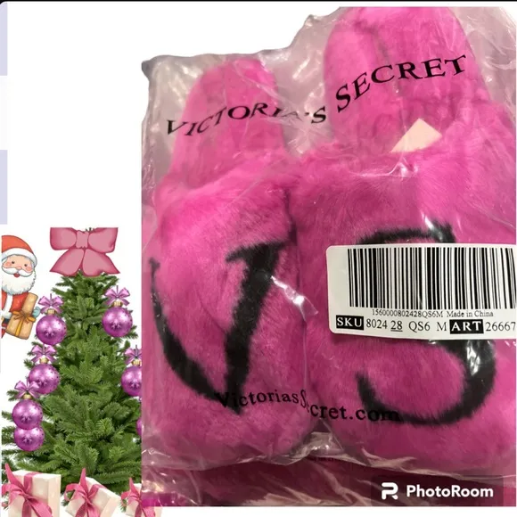 VS XS/SM FUCHSIA FRENZY LONG Robe , TOTE &amp; Slippers