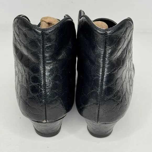 VTG 80s Kittens Boots Womens Size 7 4A Black Croc Leather Ankle Booties Lace Up