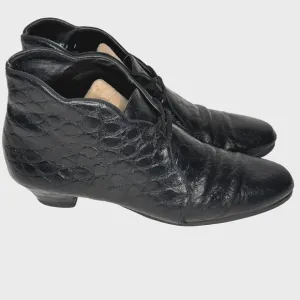 VTG 80s Kittens Boots Womens Size 7 4A Black Croc Leather Ankle Booties Lace Up