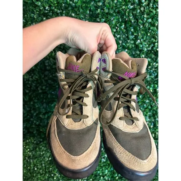 VTG 90s Womens Nike ACG Hiking Trail Brown Suede Purple Boots Shoes US Size 8.5