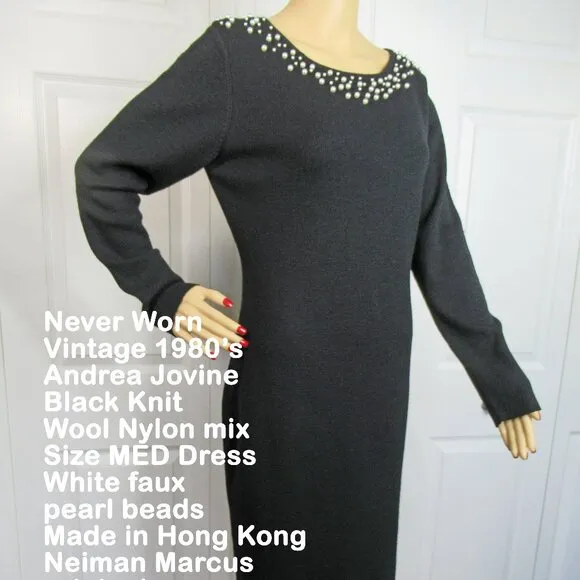 VTG Andrea Jovine never worn Black Knit Dress, Neiman Marcus original paper tag
