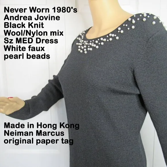 VTG Andrea Jovine never worn Black Knit Dress, Neiman Marcus original paper tag