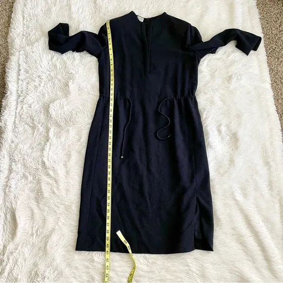 VTG Armani Collezioni Wool Blend Shirt Dress Cinch Waist Black Minimalist Career