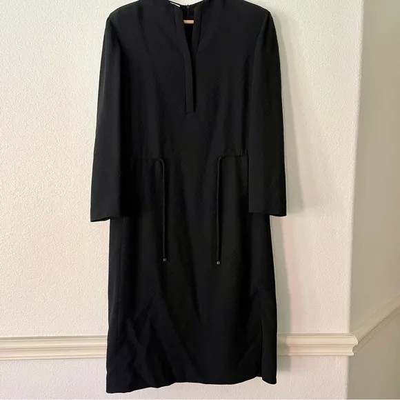 VTG Armani Collezioni Wool Blend Shirt Dress Cinch Waist Black Minimalist Career