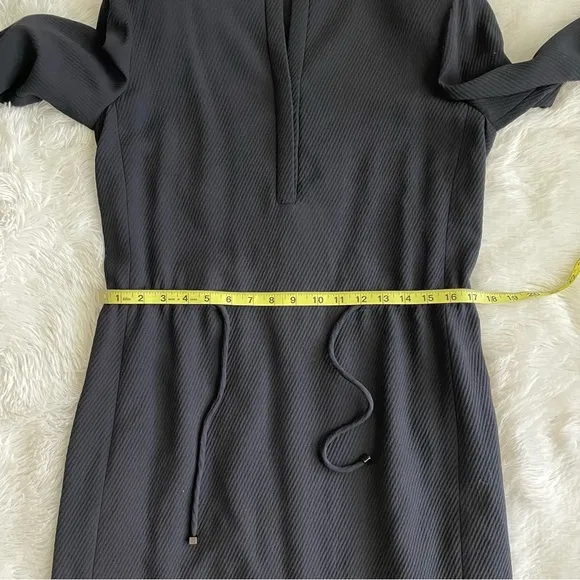 VTG Armani Collezioni Wool Blend Shirt Dress Cinch Waist Black Minimalist Career